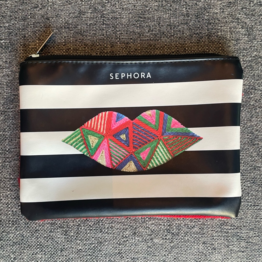 Sephora Black / White makeup bag, Cosmetic Bag with neon Lips Design, travel
